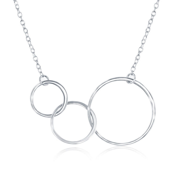 Sterling Silver Interlocking Graduating Three-Generation Open Circle Necklace