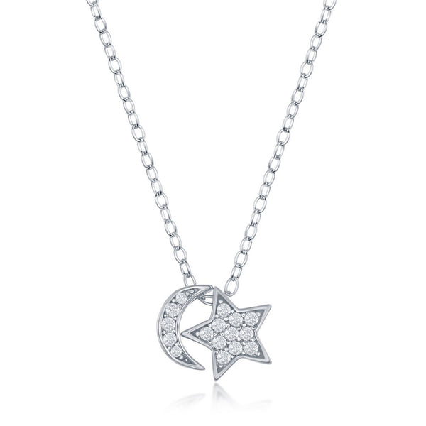 Sterling Silver Star and Moon Necklace