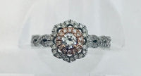 Delicate Flower Engagement Ring Set  in 10k White and Rose Gold