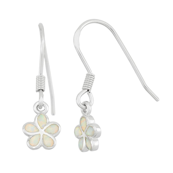 Sterling Silver White Inlay Opal Flower Earrings
