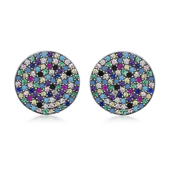 Sterling Silver Round Multi-Color CZ Stud Earrings