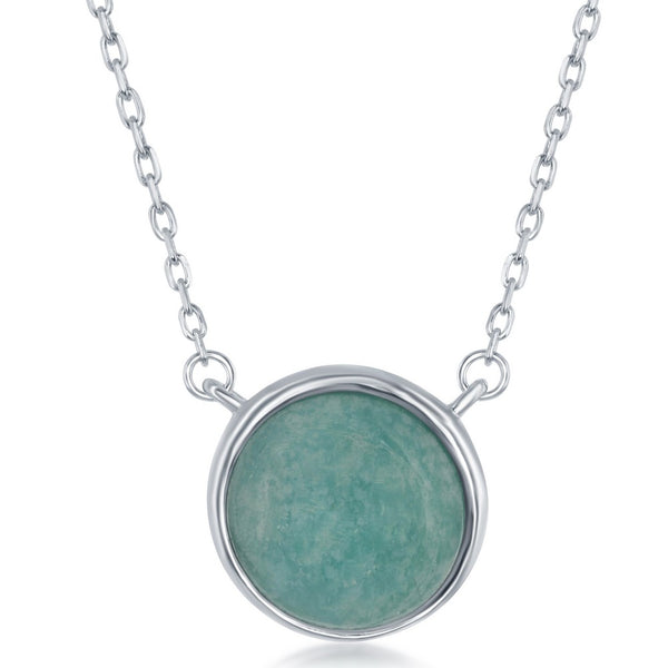 Sterling Silver Round African Amazonite Bezel Set Necklace