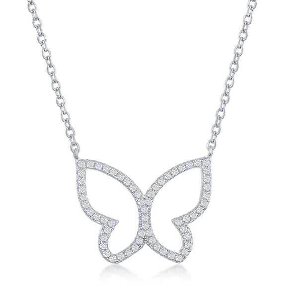Sterling Silver Open Butterfly CZ Necklace