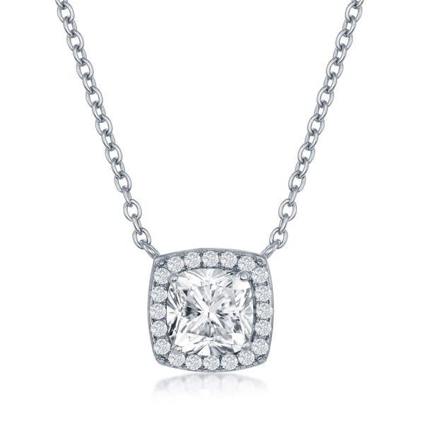 Sterling Cuhion Shape Cubic Zirconia Necklace