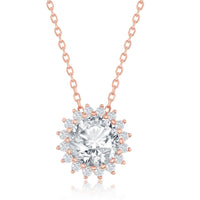 Sterling Silver Round Halo Flower CZ Necklace