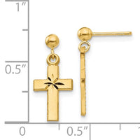 14K Yellow Gold Dangle Cross Earrings