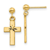 14K Yellow Gold Dangle Cross Earrings