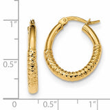 14k Yellow Gold Texted Oval Hoops