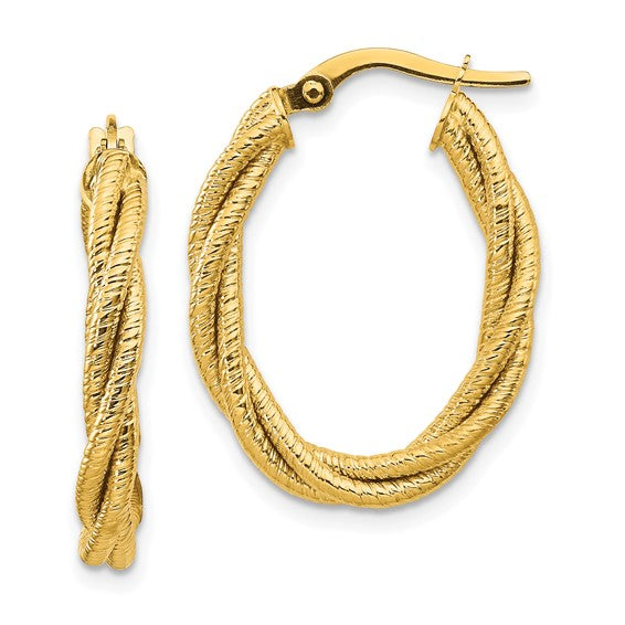 14k Yellow Twisted Oval Hoops