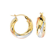 Tri-Color Round Hoop Earrings