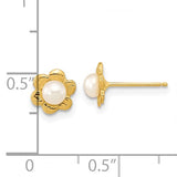 14K Yellow Gold Freshwater Button Pearl and Flower Earring