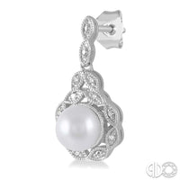 Sterling Pearl and Diamond Dangle Earrings