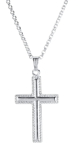 Sterling Silver Beaded Edge Cross Necklace